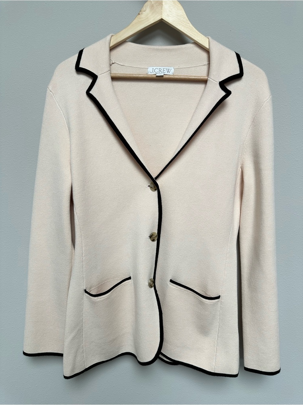J. Crew Pale Pink Blazer with Black Piping
